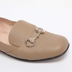 Pre Owned Gucci Dark Beige Leather Horsebit Slip On Loafers Size 38