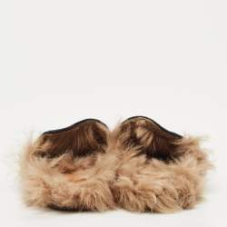 Pre Owned Gucci Black Velvet And Fur Lined Princetown Flat Mules Size 36.5