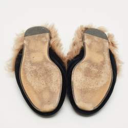 Pre Owned Gucci Black Velvet And Fur Lined Princetown Flat Mules Size 36.5