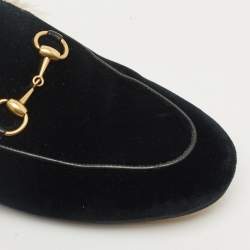 Pre Owned Gucci Black Velvet And Fur Lined Princetown Flat Mules Size 36.5
