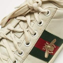 Pre Owned Gucci White Leather Web Ace Sneakers Size 37.5