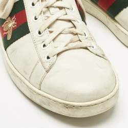 Pre Owned Gucci White Leather Web Ace Sneakers Size 37.5