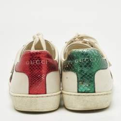 Pre Owned Gucci White Leather Web Ace Sneakers Size 37.5