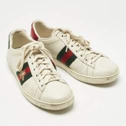 Pre Owned Gucci White Leather Web Ace Sneakers Size 37.5