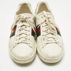 Pre Owned Gucci White Leather Web Ace Sneakers Size 37.5