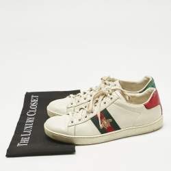 Pre Owned Gucci White Leather Web Ace Sneakers Size 37.5