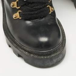 Pre Owned Gucci Black Leather Faux Pearl Embellished Trip Ankle Length Boots Size 36