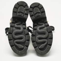 Pre Owned Gucci Black Leather Faux Pearl Embellished Trip Ankle Length Boots Size 36