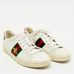 Pre Owned Gucci White Leather Embroidered Bee Ace Low Top Sneakers Size 37.5