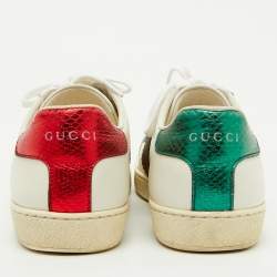 Pre Owned Gucci White Leather Embroidered Bee Ace Low Top Sneakers Size 37.5