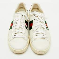 Pre Owned Gucci White Leather Embroidered Bee Ace Low Top Sneakers Size 37.5