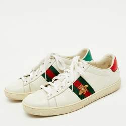 Pre Owned Gucci White Leather Embroidered Bee Ace Low Top Sneakers Size 37.5