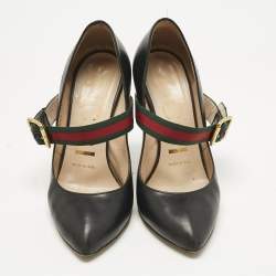 Pre Owned Gucci Black Leather Sylvie Mary Jane Pumps Size 35