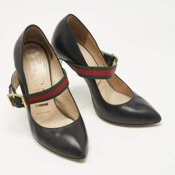 Pre Owned Gucci Black Leather Sylvie Mary Jane Pumps Size 35