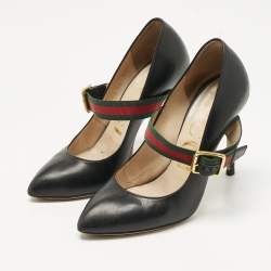 Pre Owned Gucci Black Leather Sylvie Mary Jane Pumps Size 35