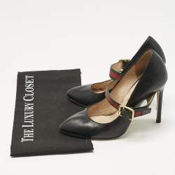 Pre Owned Gucci Black Leather Sylvie Mary Jane Pumps Size 35