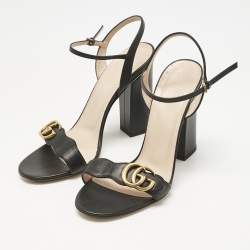 مملوكة مسبقًا صندل سير كاحل غوتشي جي جي مارمونت جلد أسود مقاس 39.5