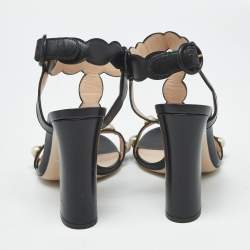 Pre Owned Gucci Black Leather Pearl Embellished Ankle Strap Sandals Size 40