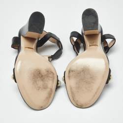 Pre Owned Gucci Black Leather Pearl Embellished Ankle Strap Sandals Size 40