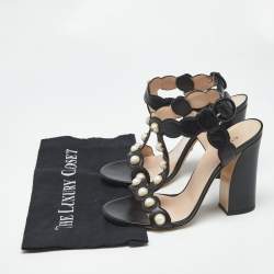 Pre Owned Gucci Black Leather Pearl Embellished Ankle Strap Sandals Size 40