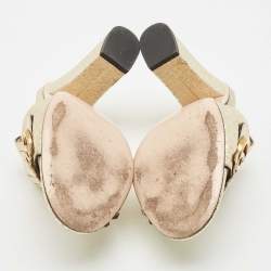 Pre Owned Gucci Gold Crinkled Leather Marmont GG Fringe Mule Sandals Size 38