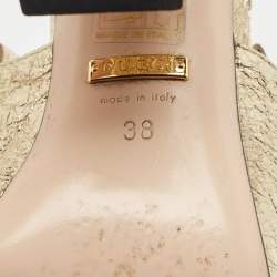 Pre Owned Gucci Gold Crinkled Leather Marmont GG Fringe Mule Sandals Size 38