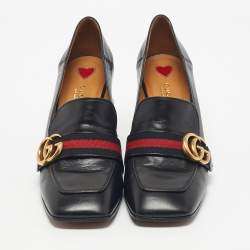 Pre Owned حذاء كعب عالي غوتشي مزين لؤلؤ جي جي مارمونت جلد أسود مقاس 39.5