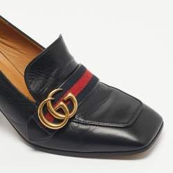 Pre Owned حذاء كعب عالي غوتشي مزين لؤلؤ جي جي مارمونت جلد أسود مقاس 39.5