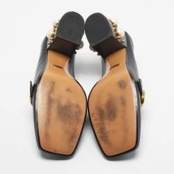 Pre Owned حذاء كعب عالي غوتشي مزين لؤلؤ جي جي مارمونت جلد أسود مقاس 39.5
