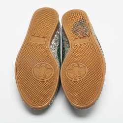 مملوكة مسبقًا حذاء رياضي غوتشي فاليزر جلد فضي متلألئ مرصع عنق منخفض مقاس 39