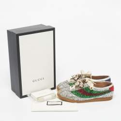 مملوكة مسبقًا حذاء رياضي غوتشي فاليزر جلد فضي متلألئ مرصع عنق منخفض مقاس 39