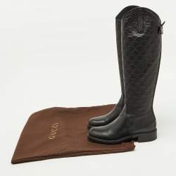 Pre Owned Gucci Black Guccissima Leather Knee Length Boots Size 37.5