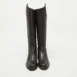 Pre Owned Gucci Black Guccissima Leather Knee Length Boots Size 37.5