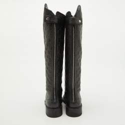 Pre Owned Gucci Black Guccissima Leather Knee Length Boots Size 37.5