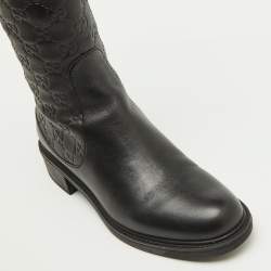 Pre Owned Gucci Black Guccissima Leather Knee Length Boots Size 37.5