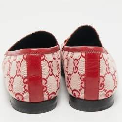 Pre Owned Gucci Red/Pink GG Canvas and Leather Jordaan Horsebit Loafers Size 38.5