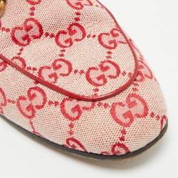 Pre Owned Gucci Red/Pink GG Canvas and Leather Jordaan Horsebit Loafers Size 38.5