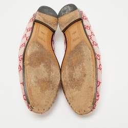 Pre Owned Gucci Red/Pink GG Canvas and Leather Jordaan Horsebit Loafers Size 38.5