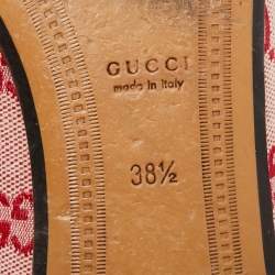 Pre Owned Gucci Red/Pink GG Canvas and Leather Jordaan Horsebit Loafers Size 38.5