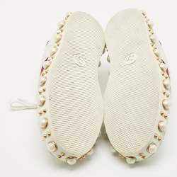 Pre Owned Gucci White Leather Pearl Studded Ace Sneakers Size 37