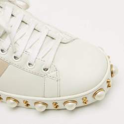 Pre Owned Gucci White Leather Pearl Studded Ace Sneakers Size 37