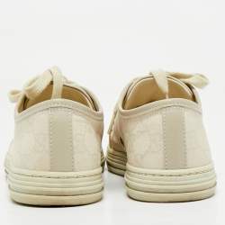 Pre Owned Gucci Grey GG Canvas and Leather Lace Up Sneakers Size 37.5