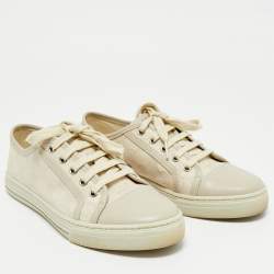 Pre Owned Gucci Grey GG Canvas and Leather Lace Up Sneakers Size 37.5