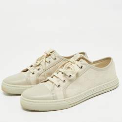 Pre Owned Gucci Grey GG Canvas and Leather Lace Up Sneakers Size 37.5