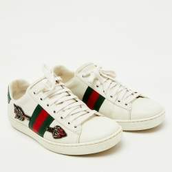 Pre Owned Gucci White Leather Arrow Embellished Ace Sneakers Size 36.5