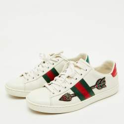 Pre Owned Gucci White Leather Arrow Embellished Ace Sneakers Size 36.5