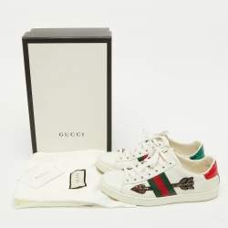 Pre Owned Gucci White Leather Arrow Embellished Ace Sneakers Size 36.5