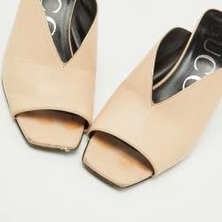Pre Owned Gucci Beige Leather Open Toe Mules Size 36
