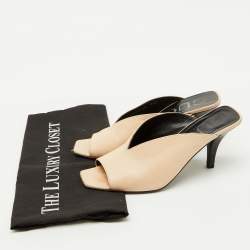 Pre Owned Gucci Beige Leather Open Toe Mules Size 36