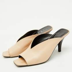 Pre Owned Gucci Beige Leather Open Toe Mules Size 36